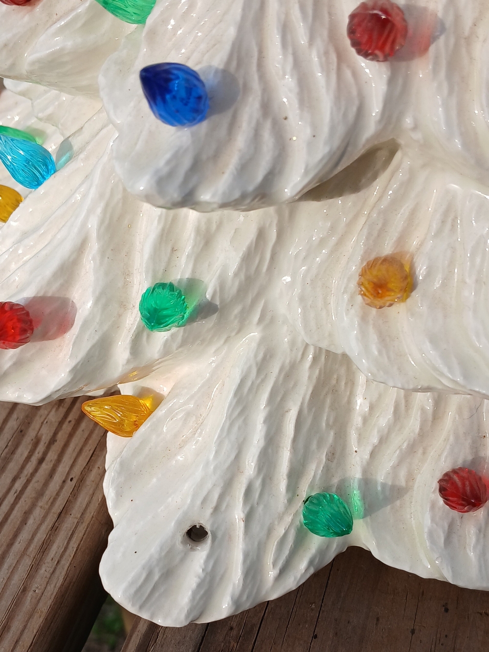 Vintage White Ceramic Holiday Tree with Multicolor Bulbs. Without Base. - Picture 3 of 7